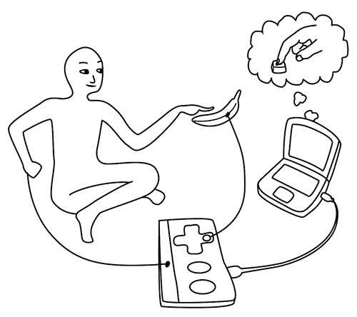 Cartoon diagram of a basic MaKey MaKey circuit